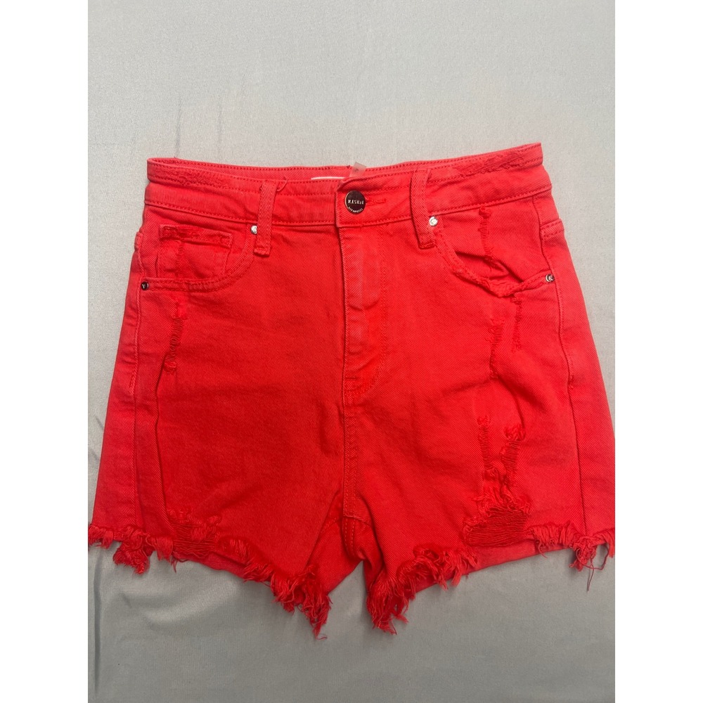 Risen Jeans Red Distressed Denim Shorts High Waisted Frayed Hem RDS6099HD Small